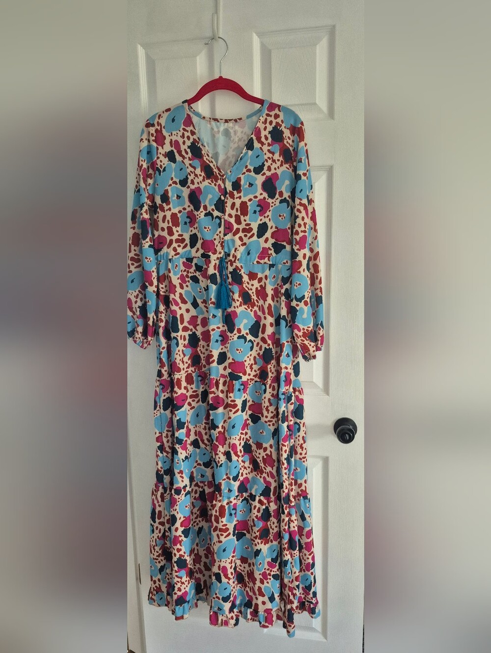 Source Unknown Cream Maxi Dress with Blue & Pink Floral Print